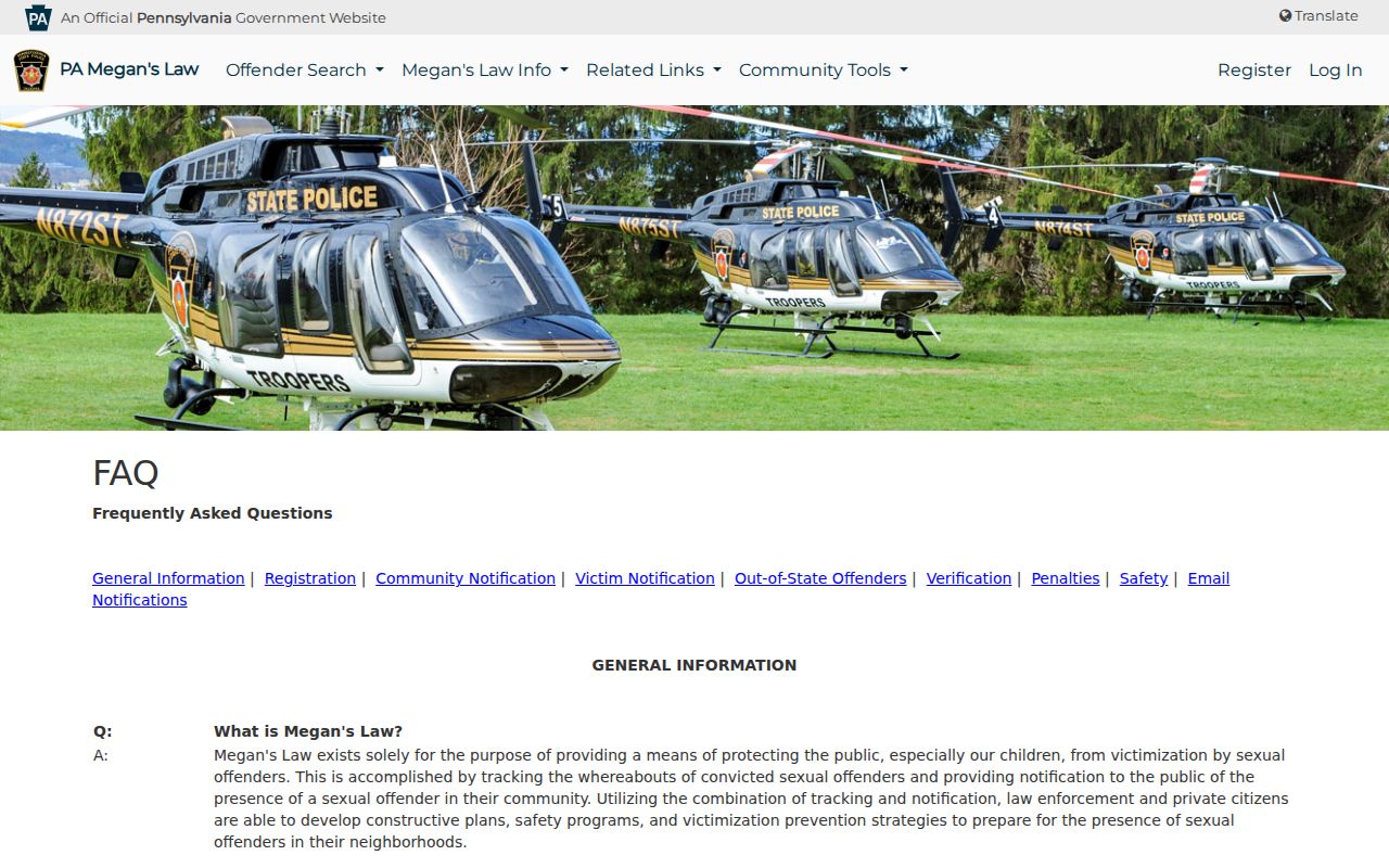 Pennsylvania Megan's Law alert and notification information